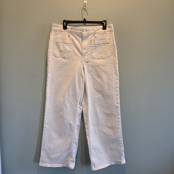 Free Assembly Off-White Wide Leg Pants Size 14 Patch Pockets Cotton - Picture 3 of 14